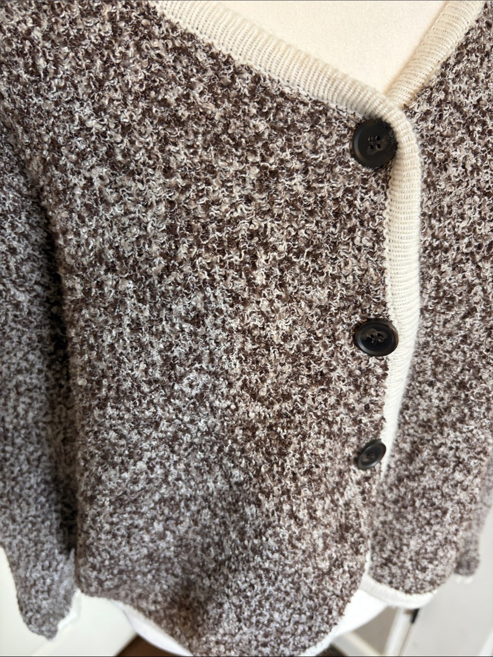 Anthropologie Flat White sweater Cozy Brown & Cream Speckled Button Cardigan - Picture 6 of 8